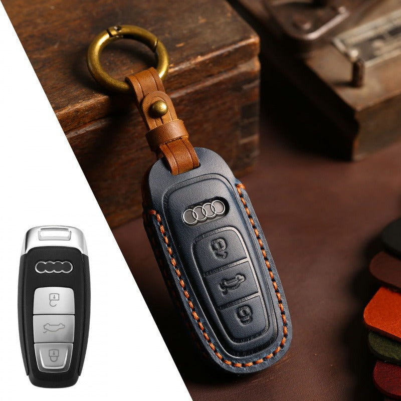 Audi A4L Q5L Q7 A4 A5 Leather Key Case(#AU282) - Type-A / Blue