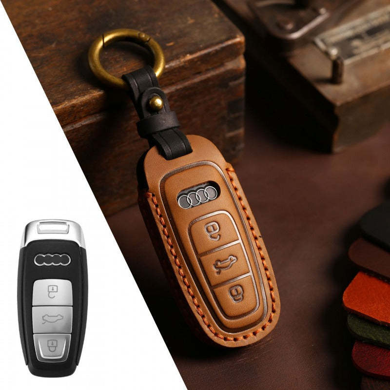 Audi A4L Q5L Q7 A4 A5 Leather Key Case(#AU282) - Type-A / Brown