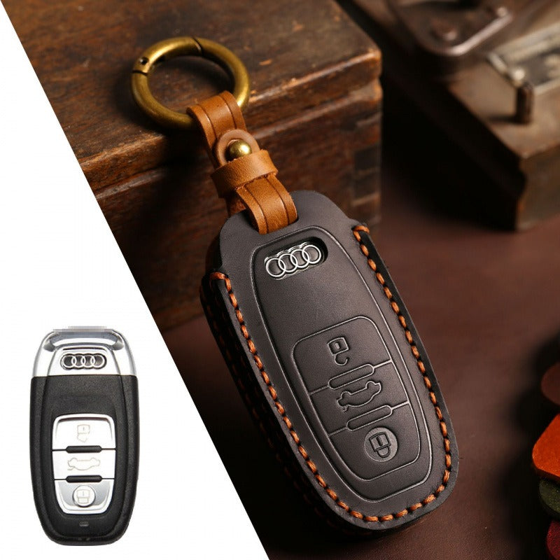 Audi A4L Q5L Q7 A4 A5 Leather Key Case(#AU282) - Type-B / Black