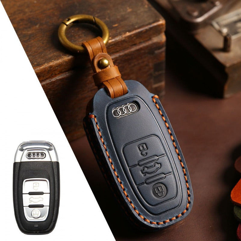 Audi A4L Q5L Q7 A4 A5 Leather Key Case(#AU282) - Type-B / Blue