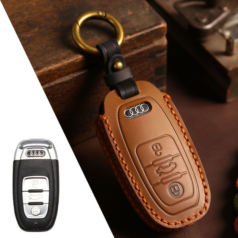 Audi A4L Q5L Q7 A4 A5 Leather Key Case(#AU282) - Type-B / Brown