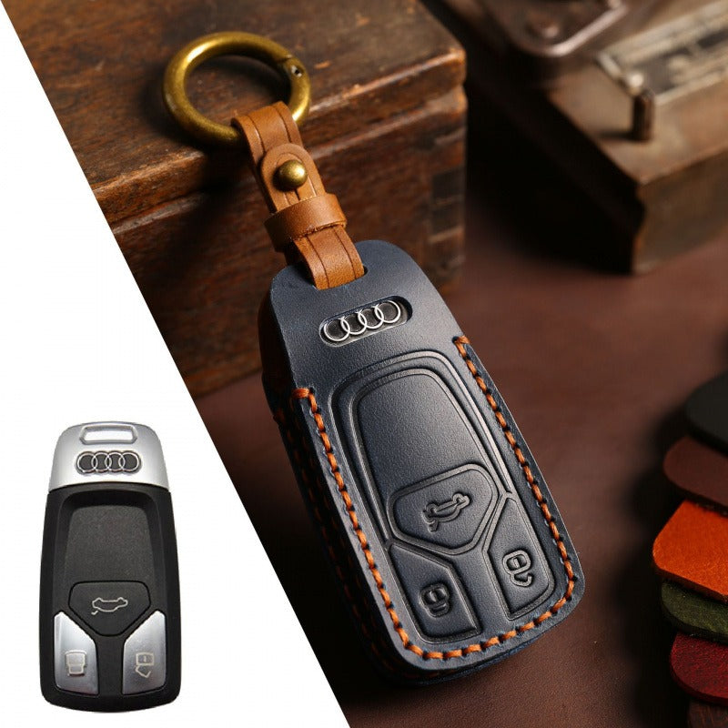 Audi A4L Q5L Q7 A4 A5 Leather Key Case(#AU282) - Type-C / Blue