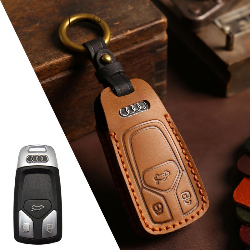 Audi A4L Q5L Q7 A4 A5 Leather Key Case(#AU282) - Type-C / Brown