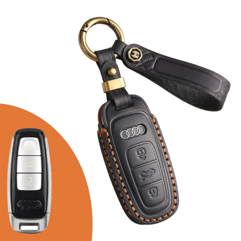 Audi A4L Q5L Q7 A6 Leather Key Case（#AU263） - Type A / Black