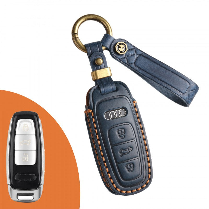 Audi A4L Q5L Q7 A6 Leather Key Case（#AU263） - Type A / Blue