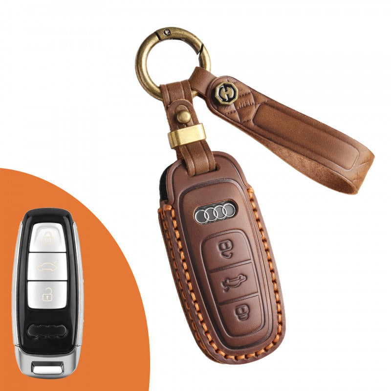 Audi A4L Q5L Q7 A6 Leather Key Case（#AU263） - Type A / Brown