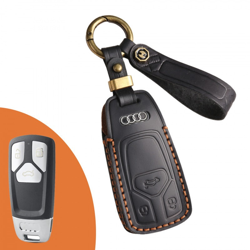 Audi A4L Q5L Q7 A6 Leather Key Case（#AU263） - Type B / Black