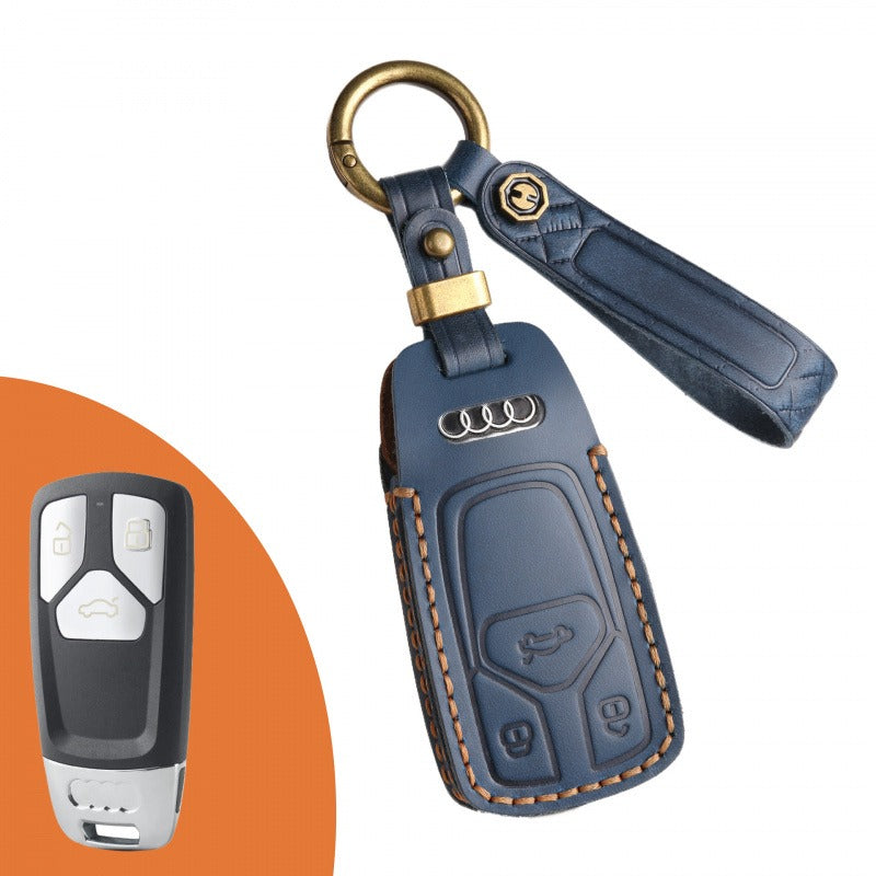 Audi A4L Q5L Q7 A6 Leather Key Case（#AU263） - Type B / Blue