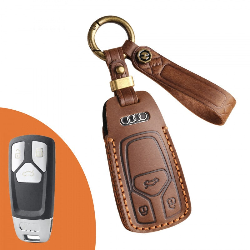 Audi A4L Q5L Q7 A6 Leather Key Case（#AU263） - Type B / Brown