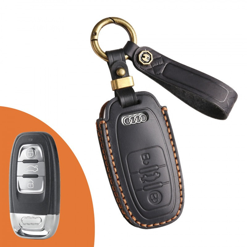 Audi A4L Q5L Q7 A6 Leather Key Case（#AU263） - Type C / Black