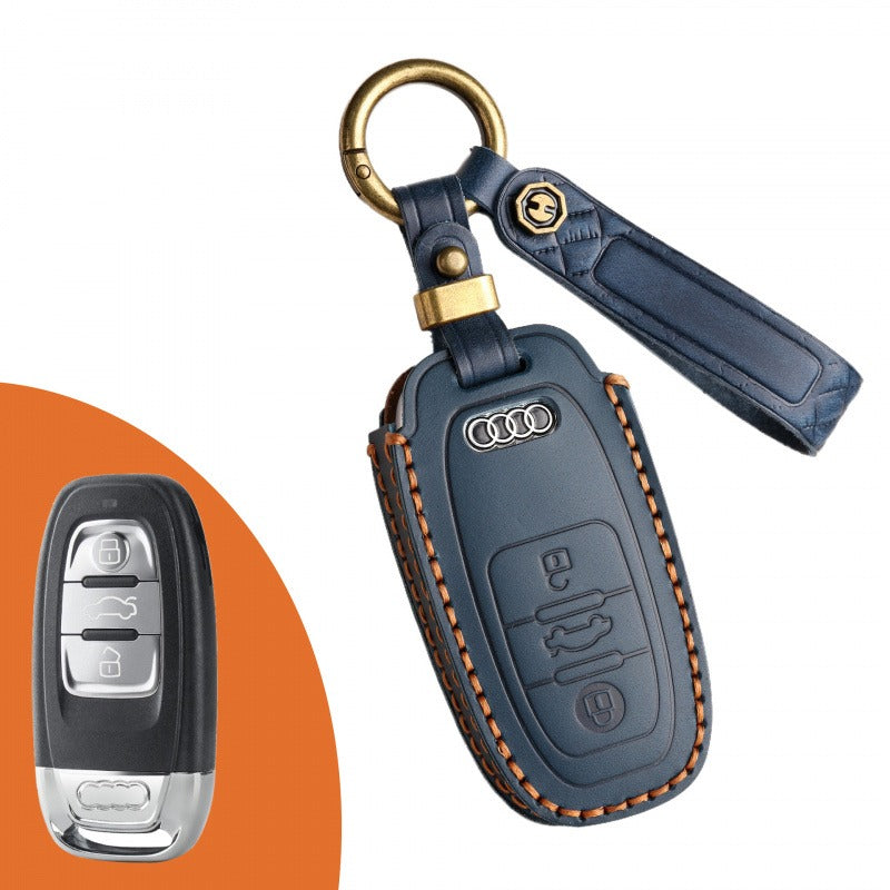 Audi A4L Q5L Q7 A6 Leather Key Case（#AU263） - Type C / Blue
