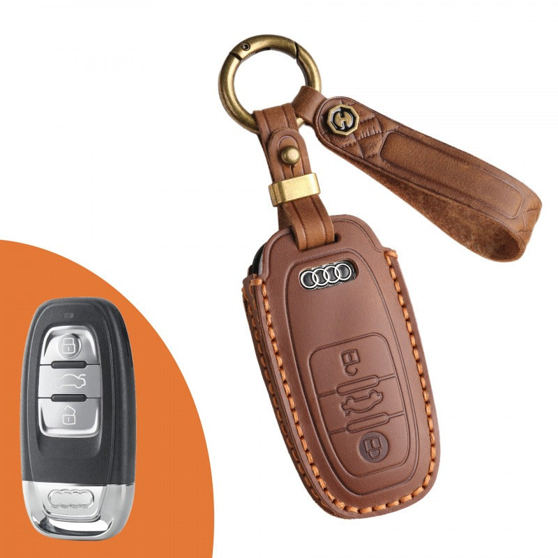 Audi A4L Q5L Q7 A6 Leather Key Case（#AU263） - Type C / Brown