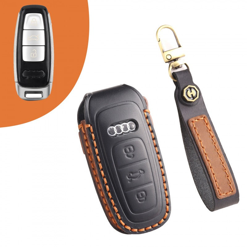 Audi A6L A7 A8 Q7 Q8 Leather Key Case(#AU269) - Black