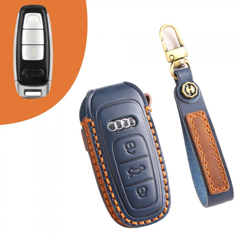 Audi A6L A7 A8 Q7 Q8 Leather Key Case(#AU269) - Blue