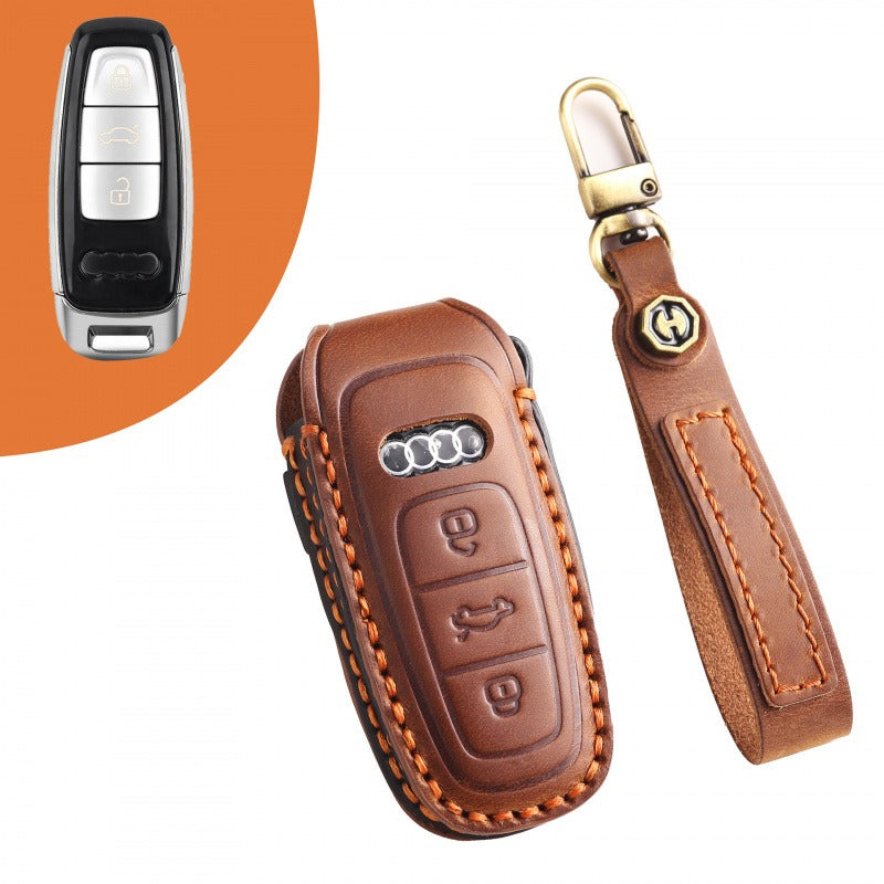 Audi A6L A7 A8 Q7 Q8 Leather Key Case(#AU269) - Black