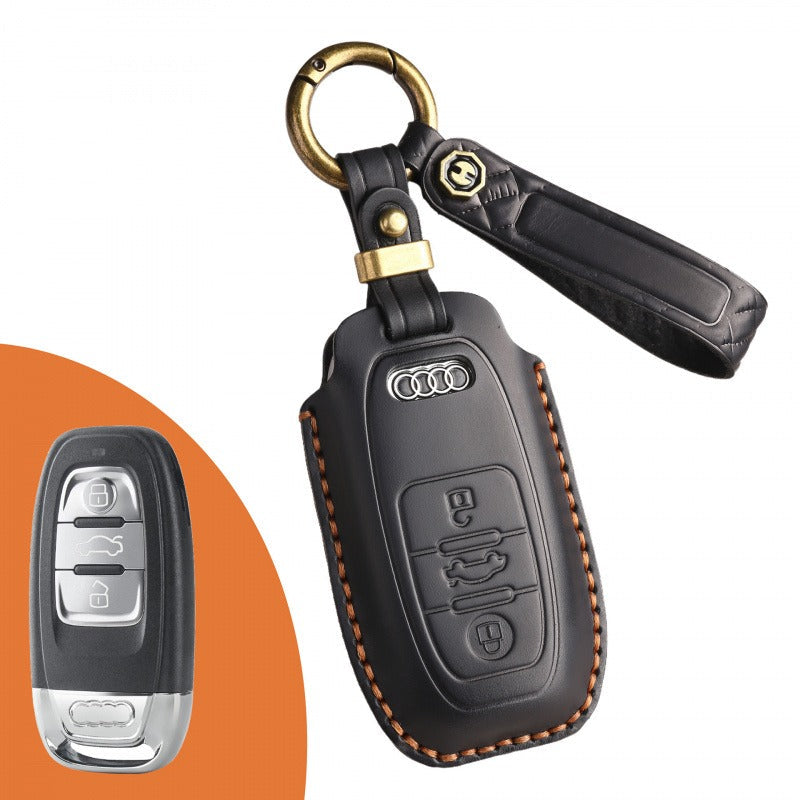 Audi A6L Q7 Handmade Vintage Leather Key Case(#AU273) - Black