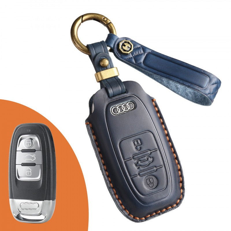 Audi A6L Q7 Handmade Vintage Leather Key Case(#AU273) - Blue