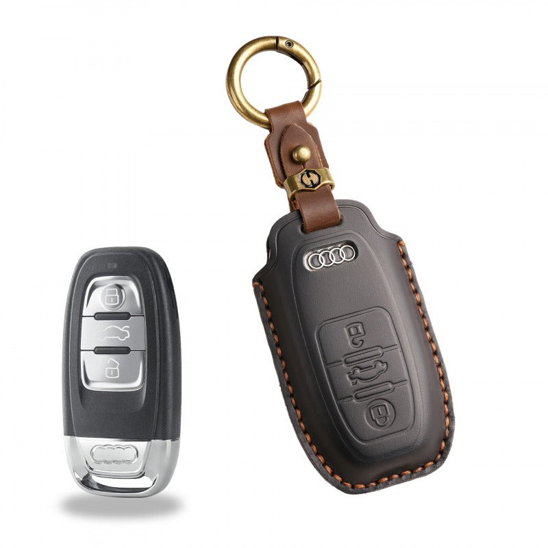 Audi A6L Q7 Handmade Vintage Leather Key Case(#AU277) - Black