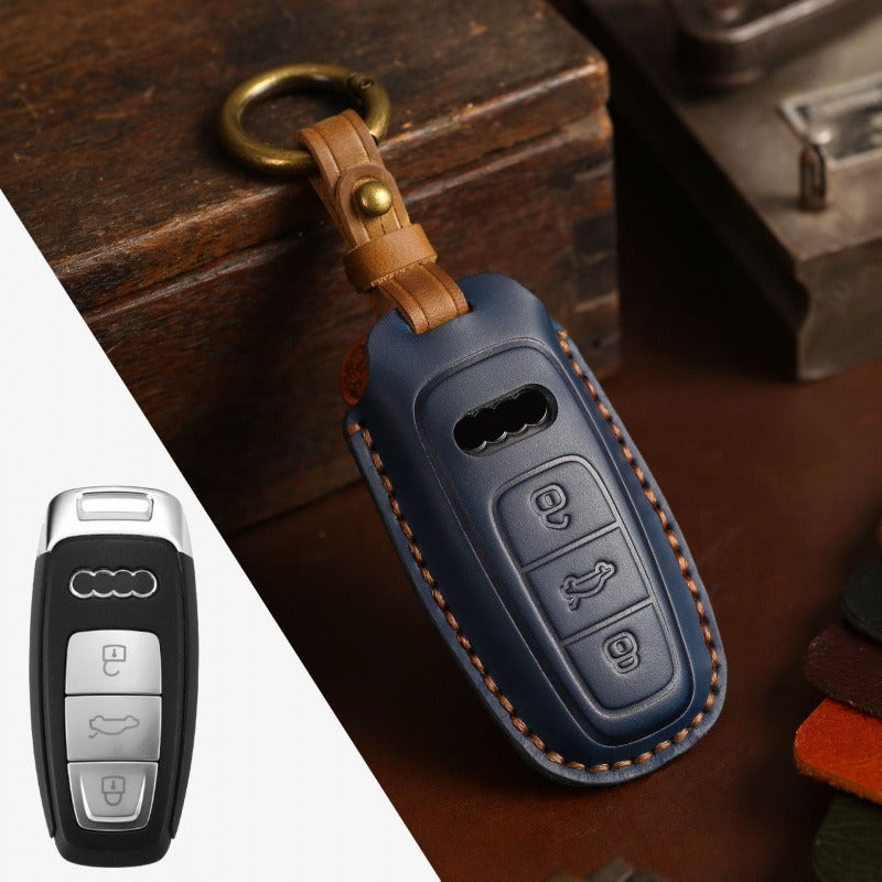 Audi Crazy Horse Leather Key Case(#AU266) - Type-A / Blue
