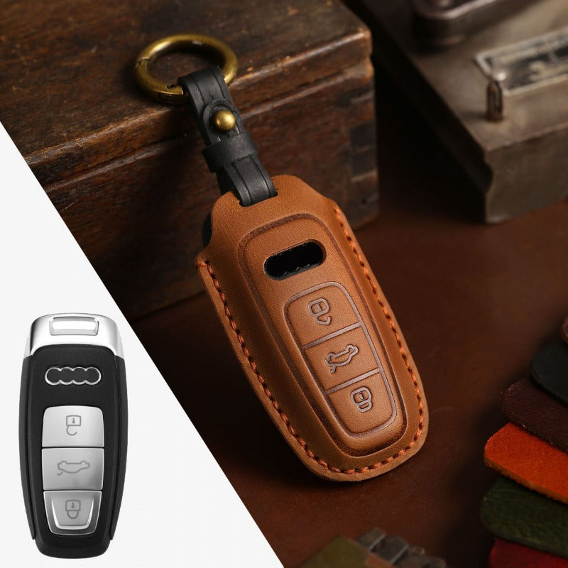Audi Crazy Horse Leather Key Case(#AU266) - Type-A / Brown