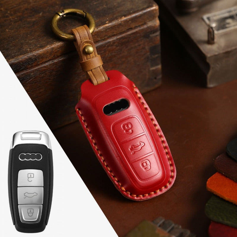 Audi Crazy Horse Leather Key Case(#AU266) - Type-A / Brown