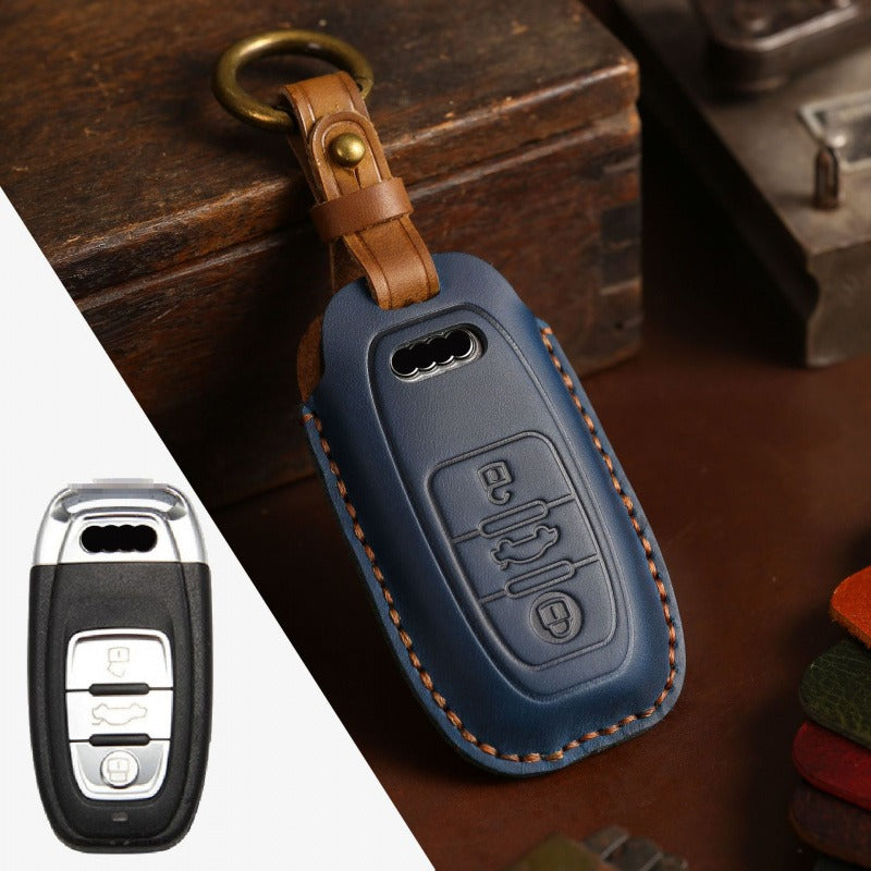 Audi Crazy Horse Leather Key Case(#AU266) - Type-B / Blue