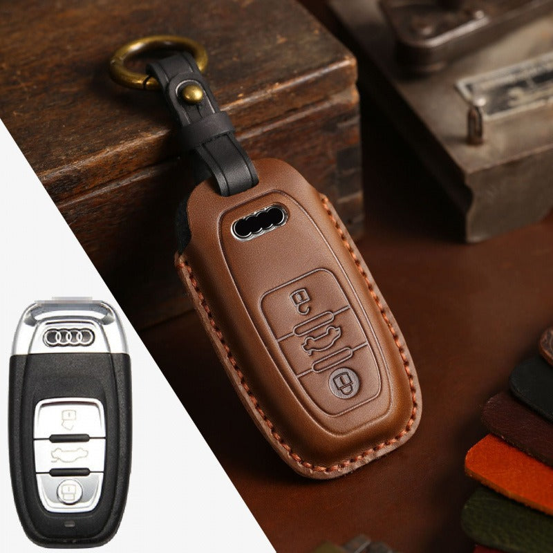 Audi Crazy Horse Leather Key Case(#AU266) - Type-B / Brown