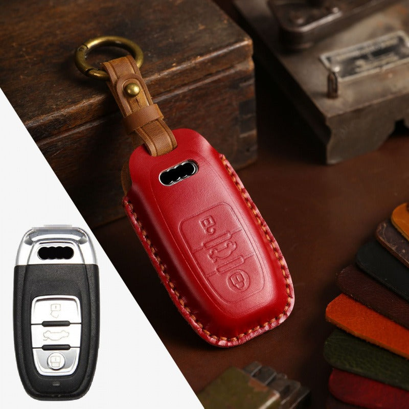 Audi Crazy Horse Leather Key Case(#AU266) - Type-B / Red