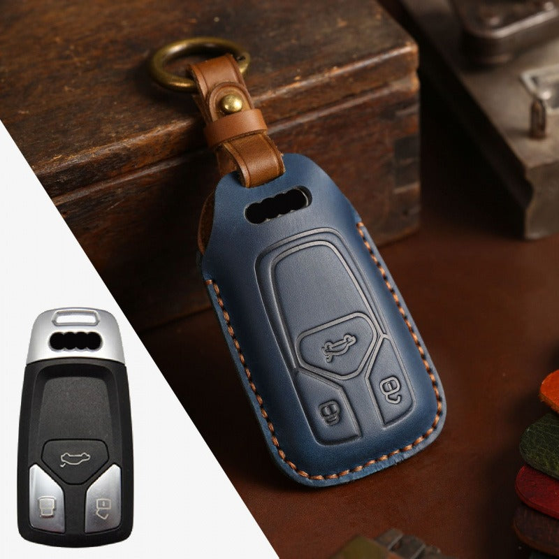 Audi Crazy Horse Leather Key Case(#AU266) - Type-C / Blue