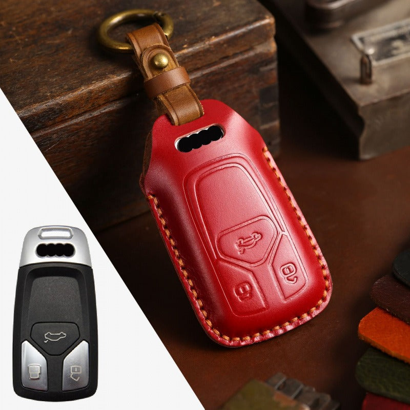 Audi Crazy Horse Leather Key Case(#AU266) - Type-C / Red