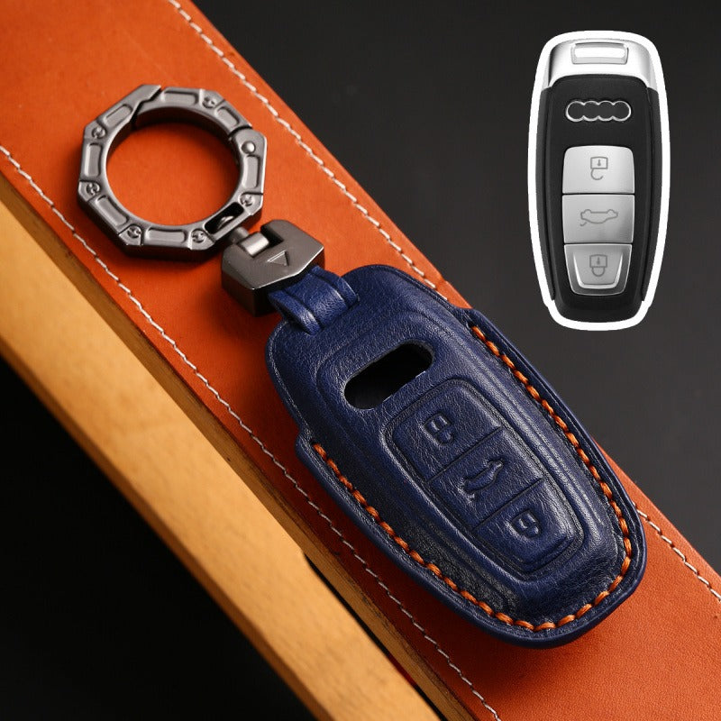 Audi Handmade 3D Leather Key Case(#AU265) - Type-A / Blue