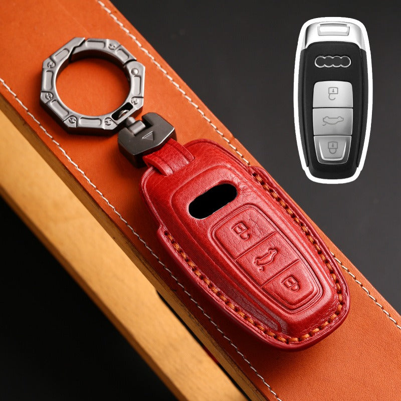 Audi Handmade 3D Leather Key Case(#AU265) - Type-A / Red