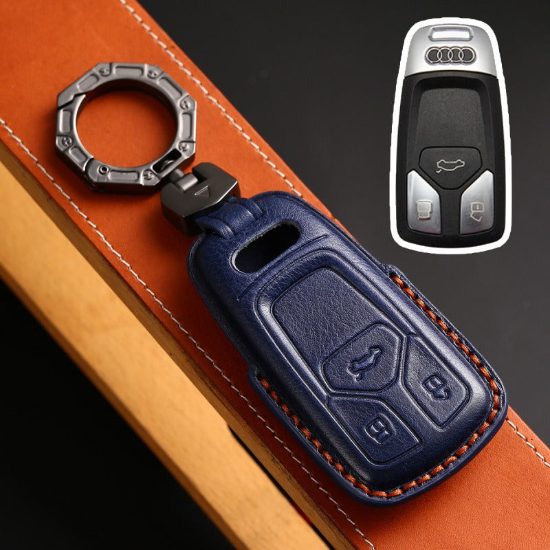 Audi Handmade 3D Leather Key Case(#AU265) - Type-C / Blue