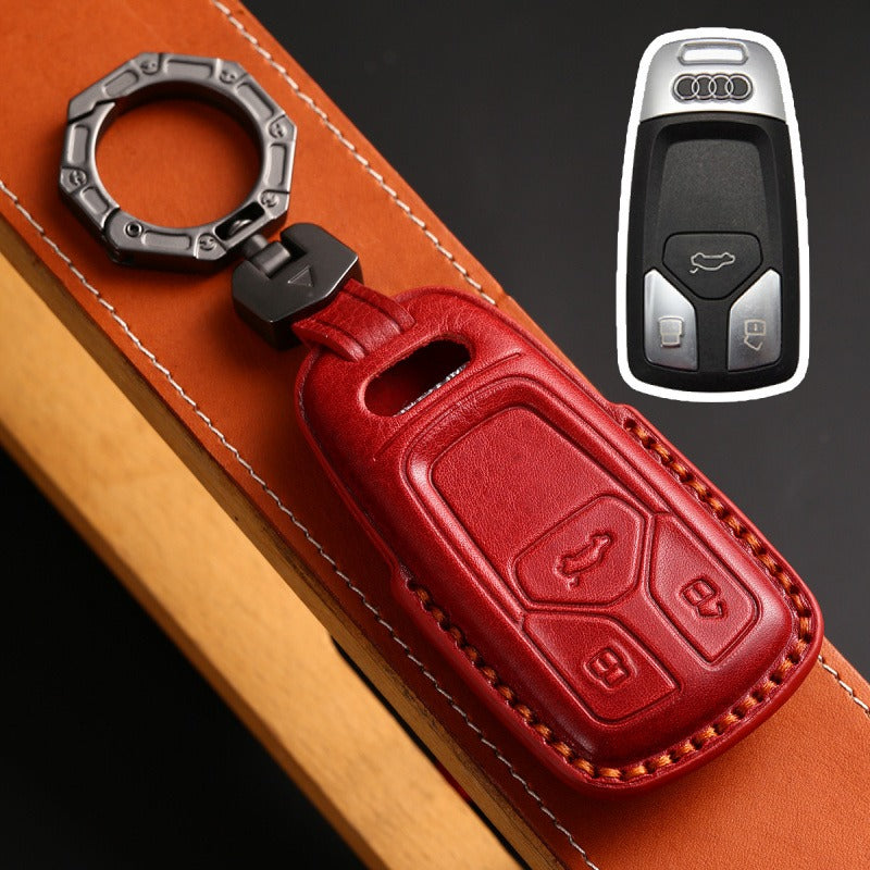 Audi Handmade 3D Leather Key Case(#AU265) - Type-C / Red