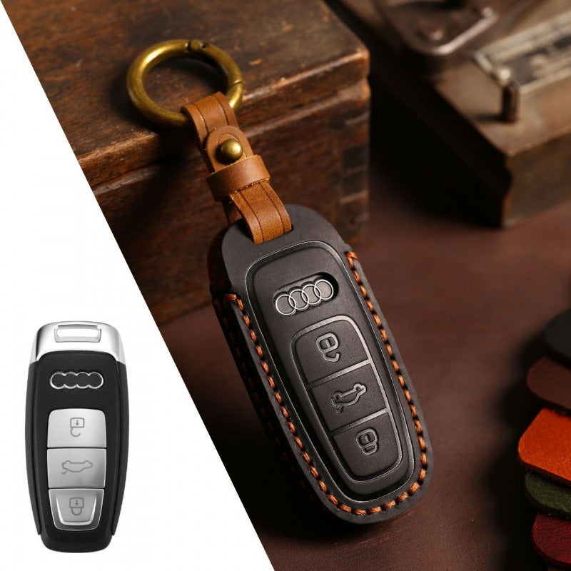 Audi Leather Key Case for A4L Q5L Q7 A4 A5(#Ai01) - Type A / Black