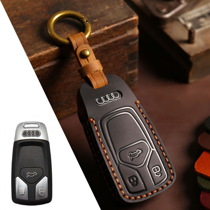 Audi Leather Key Case for A4L Q5L Q7 A4 A5(#Ai01) - Type C / Black