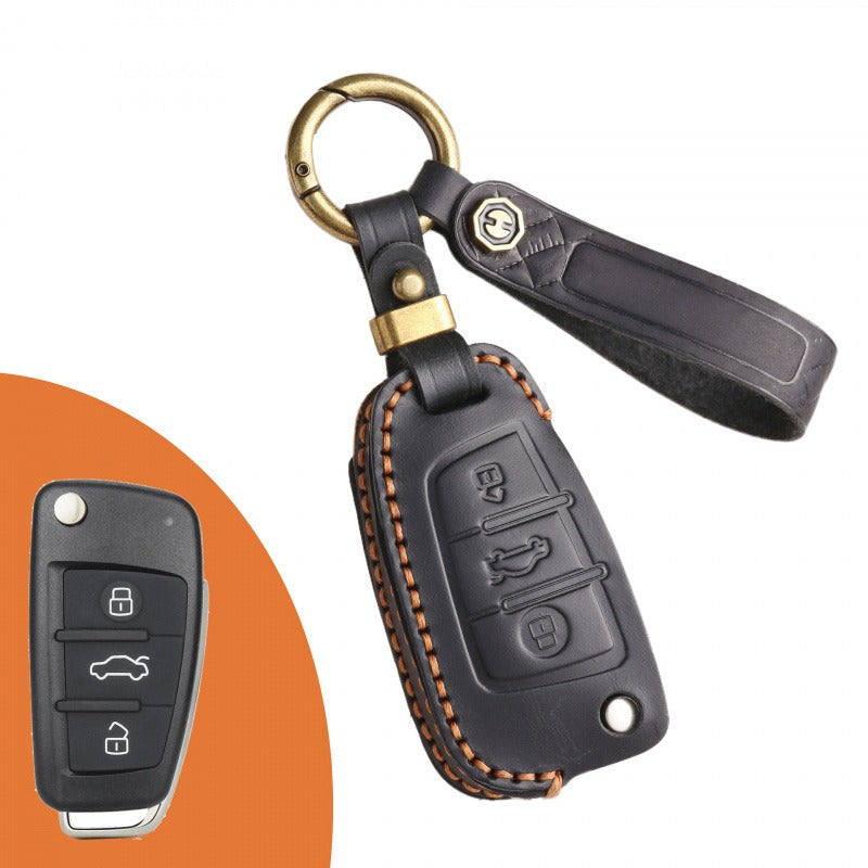 Audi Q3 A3 Crazy Horse Leather Folding Key Case(#AU270) - Black