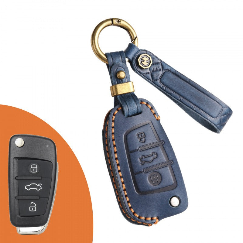 Audi Q3 A3 Crazy Horse Leather Folding Key Case(#AU270) - Blue