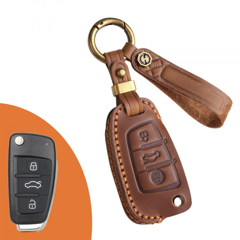 Audi Q3 A3 Crazy Horse Leather Folding Key Case(#AU270) - Blue