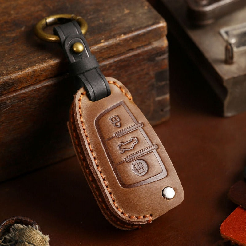 Audi Q3 A3 Crazy Horse Leather Folding Key Case(#AU279)
