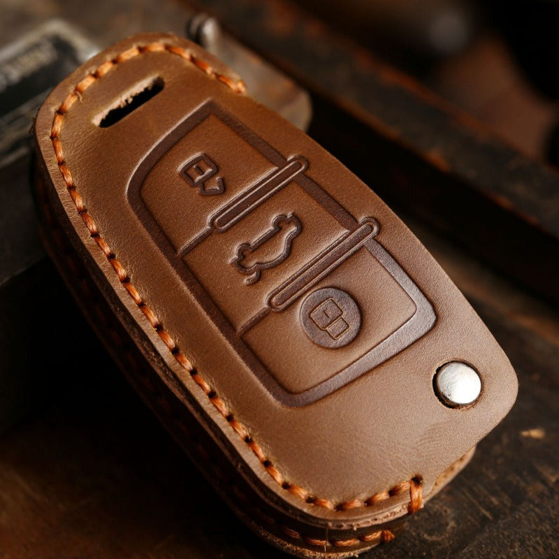Audi Q3 A3 Crazy Horse Leather Folding Key Case(#AU279)