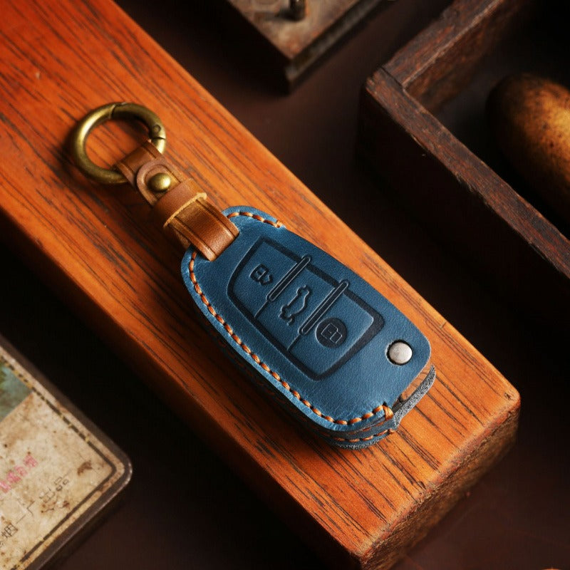 Audi Q3 A3 Crazy Horse Leather Folding Key Case(#AU279)
