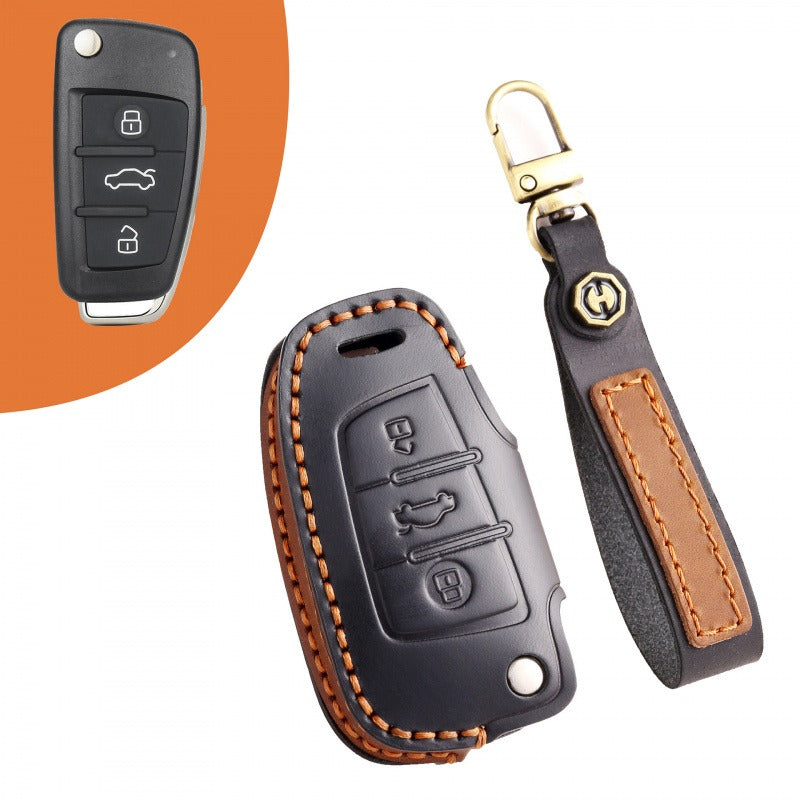 Audi Q7 Q3 Q2L A1 A3 Folding Leather Key Case(#AU275) - Black