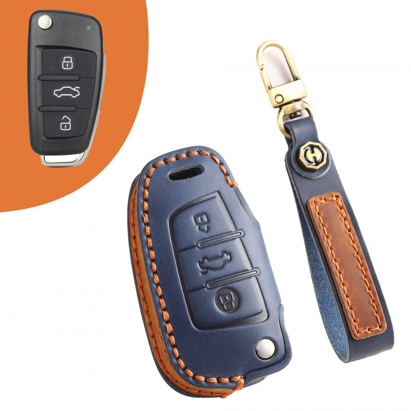 Audi Q7 Q3 Q2L A1 A3 Folding Leather Key Case(#AU275) - Blue