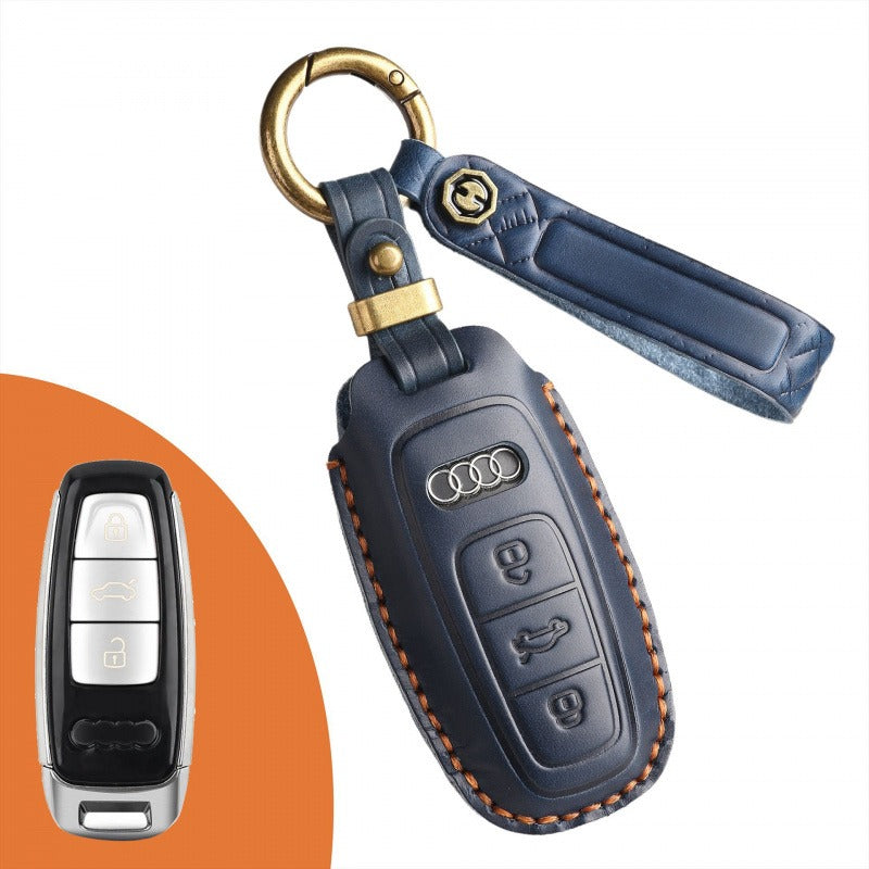 Audi Vintage Genuine Leather Key Case(#AU274) - Blue