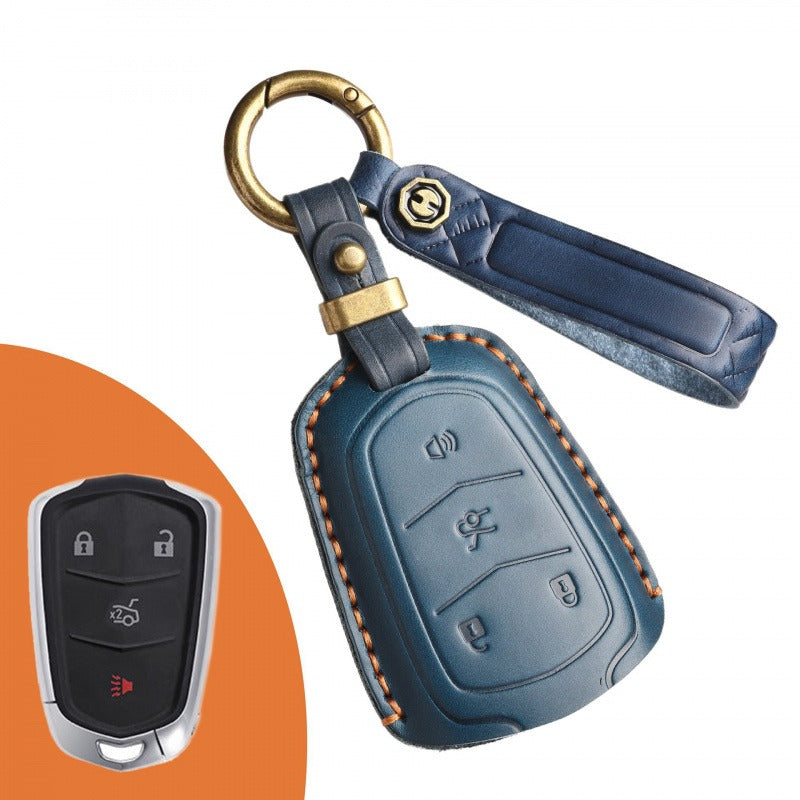 Cadillac ATS-L XTS CTS XT5 CT6 Leather Key Case(#CA317) - Key-4 / Blue