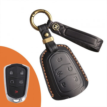 Cadillac ATS-L XTS CTS XT5 CT6 Leather Key Case(#CA317) - Key-5 / Black