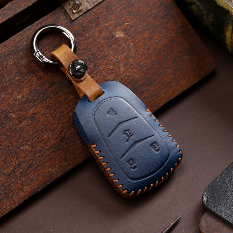 Cadillac Crazy Horse Leather Key Case ATS-L SRX CTS XT5 CT6(#CA186) - Key-4 / Blue