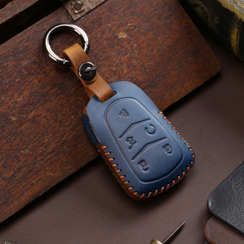 Cadillac Crazy Horse Leather Key Case ATS-L SRX CTS XT5 CT6(#CA186) - Key-5 / Blue