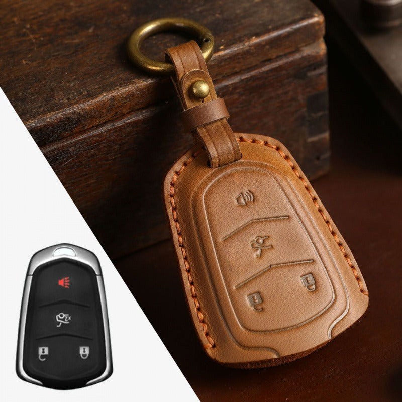 Cadillac CT4 XT4 Crazy Horse Leather Key Case(#CA190) - Key-4 / Black